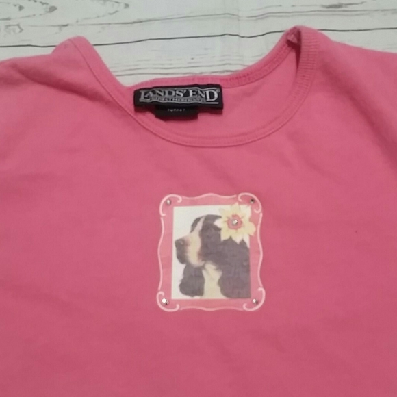 LANDS'END Pink Doggy Rhinestone Top Girls L 6X - Picture 3 of 7